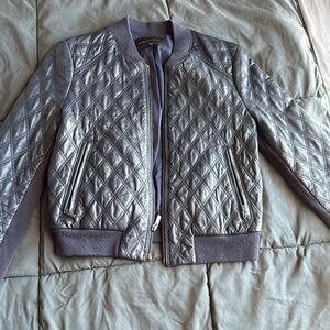 Grey/navy quilted leather jacket, good used condition